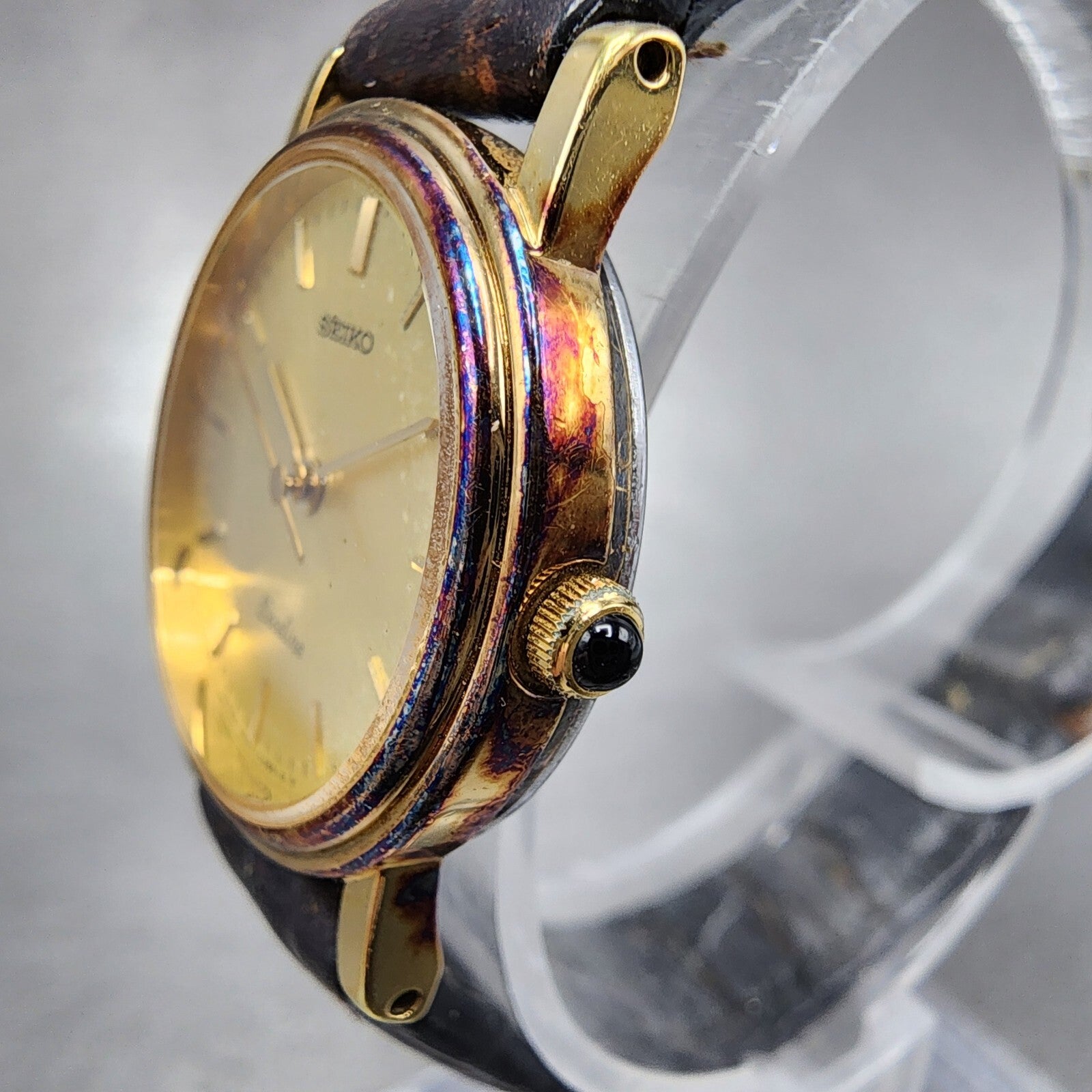 Seiko Exceline Watch Women 23mm Champagne Dial Gold Tone 4n210180 New Bat READ!2
