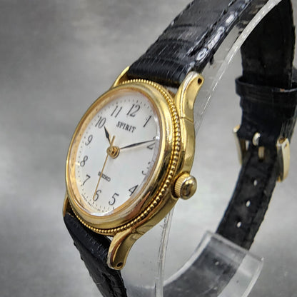 Seiko Spirit Watch Women 23mm White Dial Gold Tone Round 4N21-058A New Battery