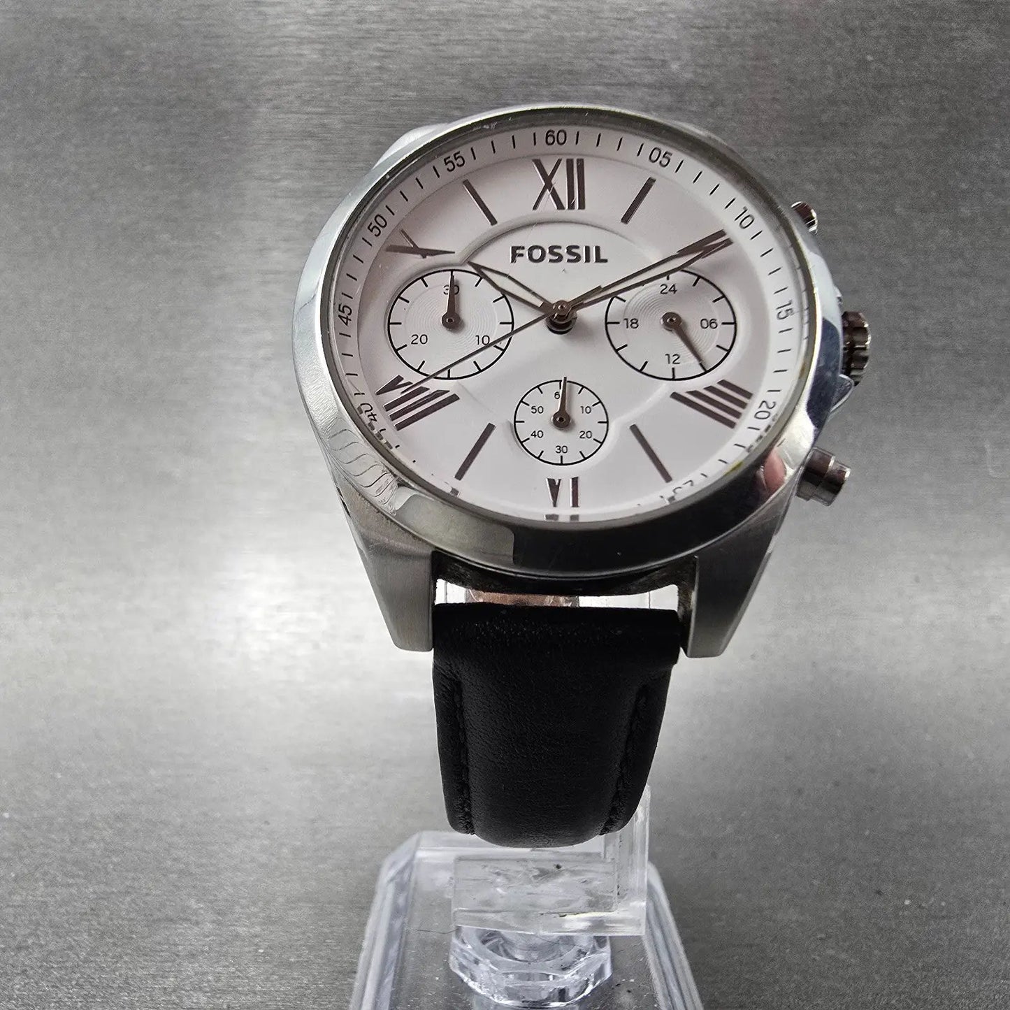 Fossil Chronograph Watch Women 36mm White Dial Silver Tone BQ3122 New Battery5