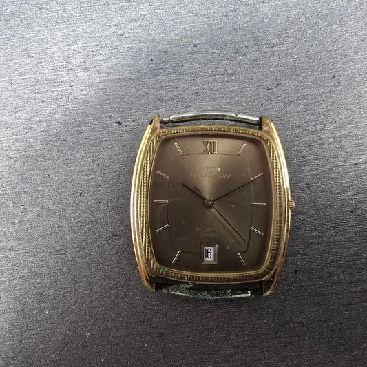 Hamilton Tank Watch Men 29mm Brown Dial Gold Tone Date 8022 VTG PARTS0