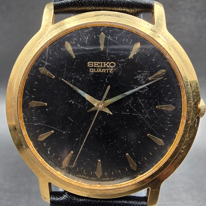 Seiko Watch Men 36mm Black Dial Gold Tone Round 7N01-8040 New Battery Vintage1