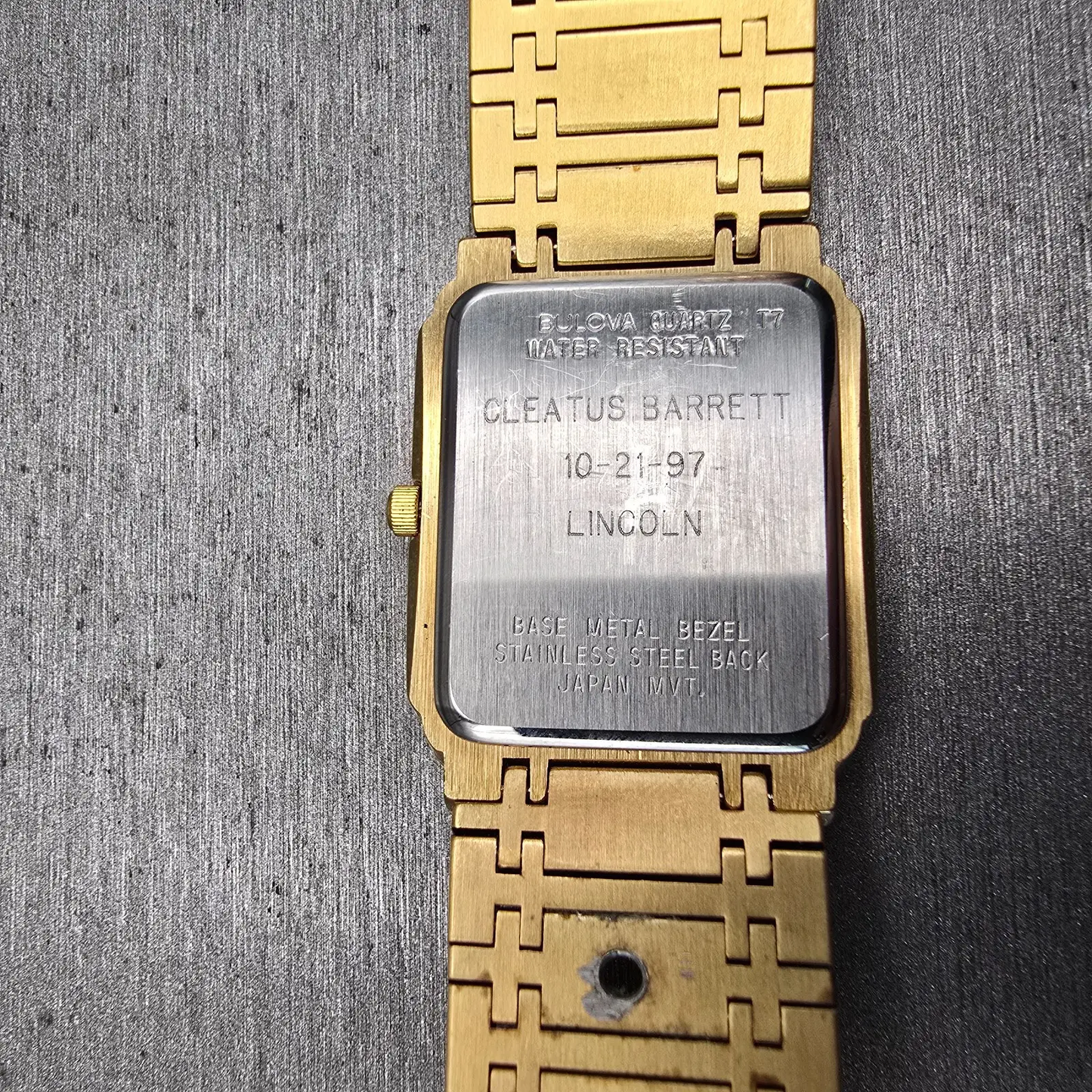 Bulova Watch Men 26mm Gold Dial Gold Tone Rectangle 97A15 New Battery Vintage10