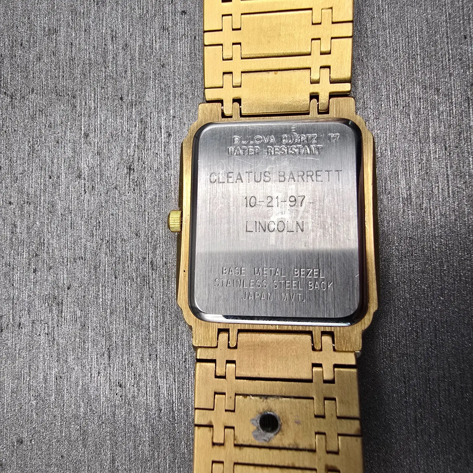 Bulova Watch Men 26mm Gold Dial Gold Tone Rectangle 97A15 New Battery Vintage10
