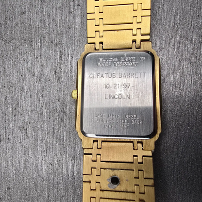 Bulova Watch Men 26mm Gold Dial Gold Tone Rectangle 97A15 New Battery Vintage10