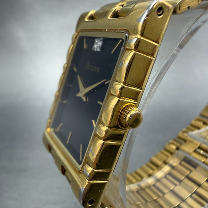 Bulova Tank Watch Men 23mm Black Dial Gold Tone Rectangle 97D03 PARTS Diamond3