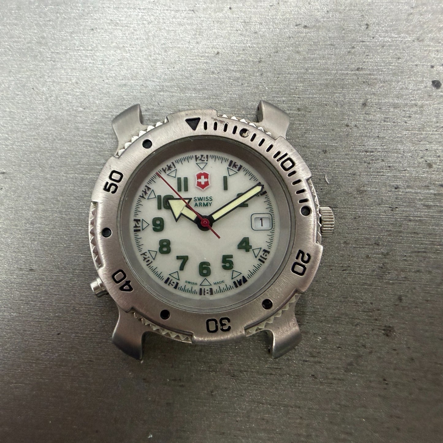 Swiss Army Sports Line Watch Men 37mm White Dial Silver Tone Date Backlight PART0