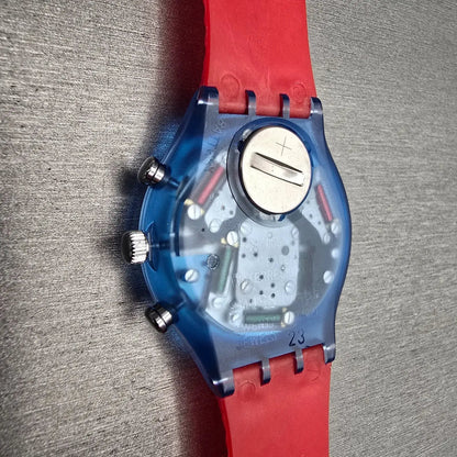 Swatch Chrono JFK Watch Men 37mm White Dial Blue Case SCN103 New Battery NOS12