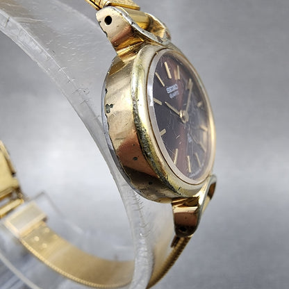 Seiko Watch Women 23mm Brown Dial Gold Tone Oval 23205670 New Battery VTG3