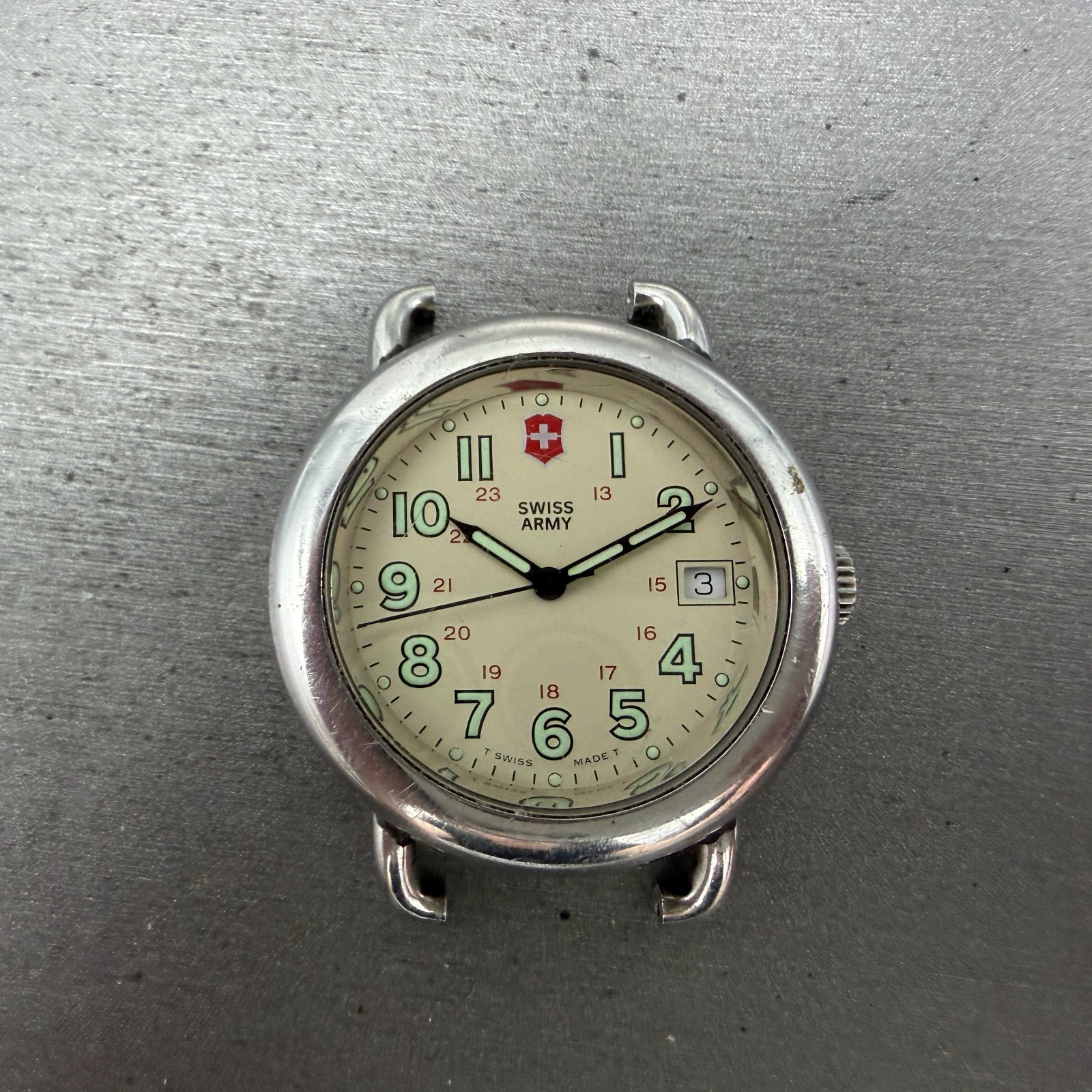 Victorinox Swiss Army Cavalry Watch Men 37mm Cream Dial Silver Tone Date PART LP0