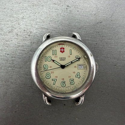 Victorinox Swiss Army Cavalry Watch Men 37mm Cream Dial Silver Tone Date PART LP0