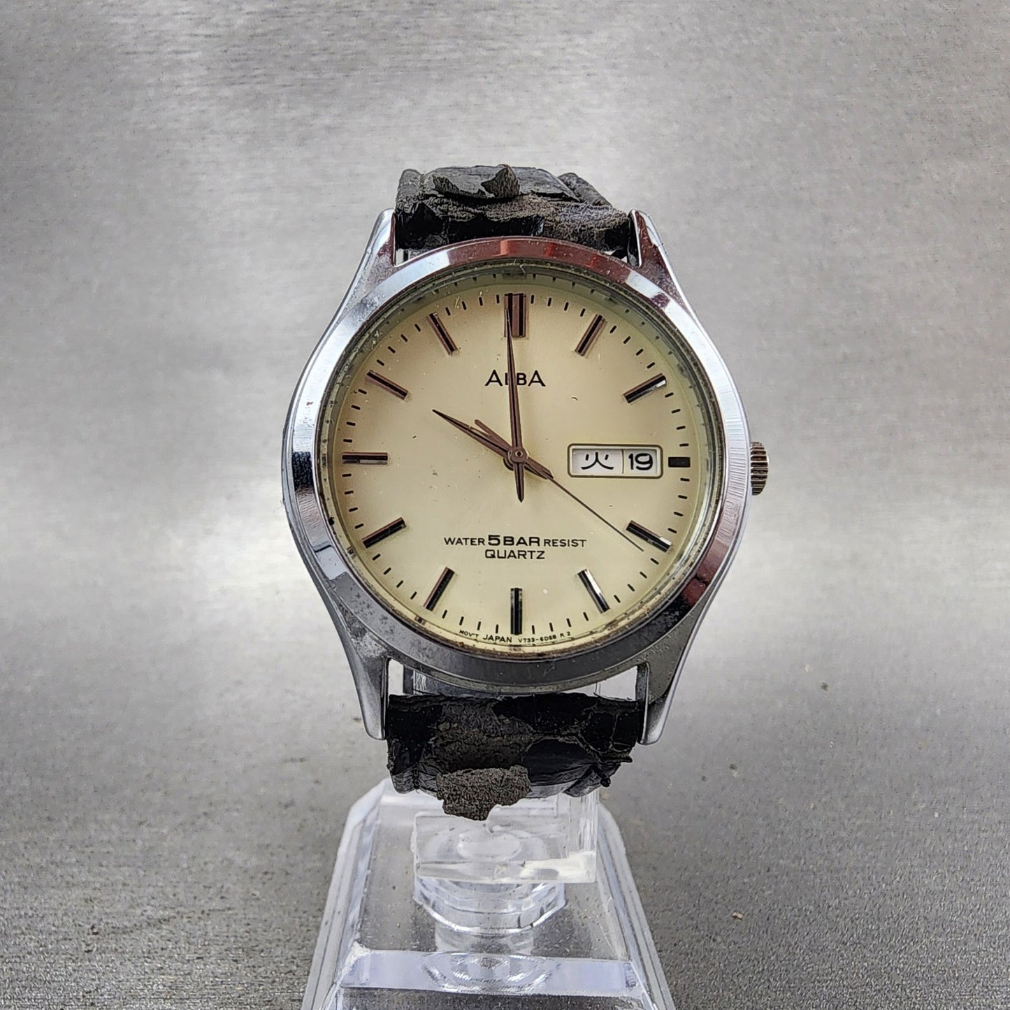 Seiko ALBA Watch Men 34mm Cream Dial Silver Tone Daydate Round V7336C20 PARTS6