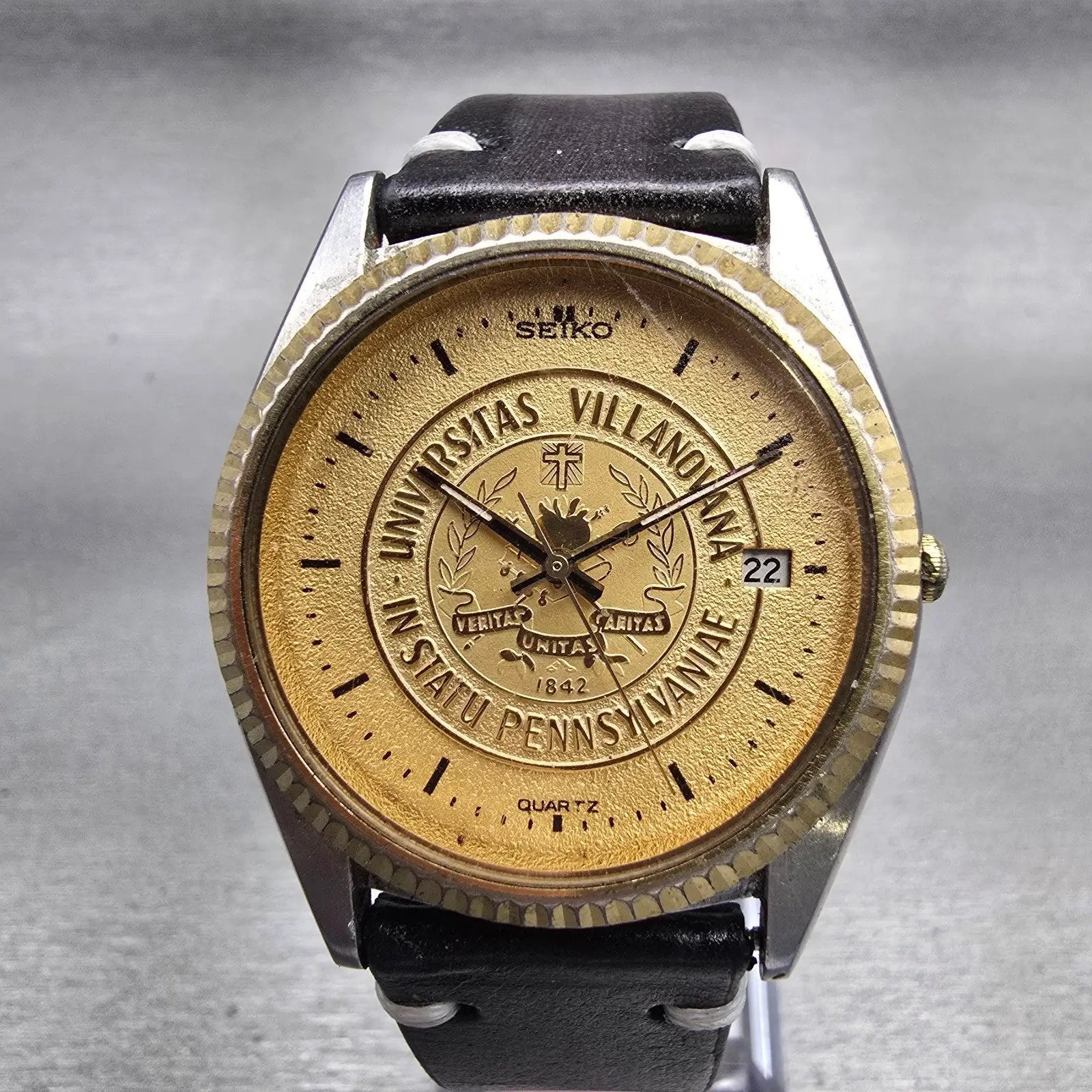 Seiko Villanova President Watch Men 36mm Gold Dial TwoTone Date 5H23-8029 NewBat0