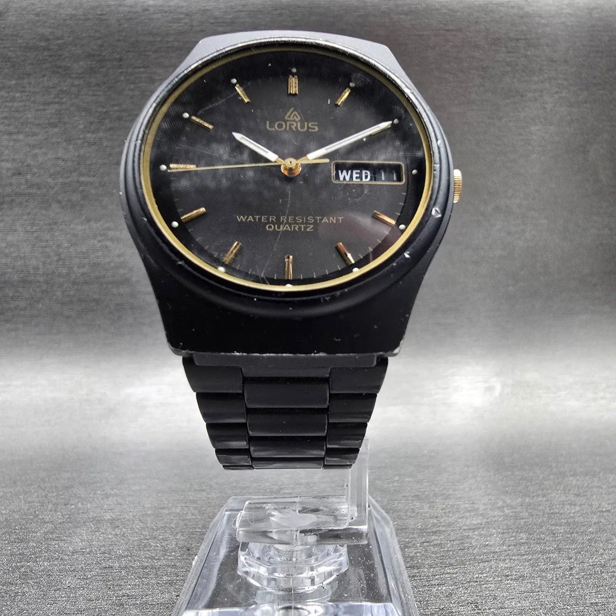 Seiko Lorus Watch Men 34mm Black Dial Black Tone Daydate Round Y143-7040 New Bat5