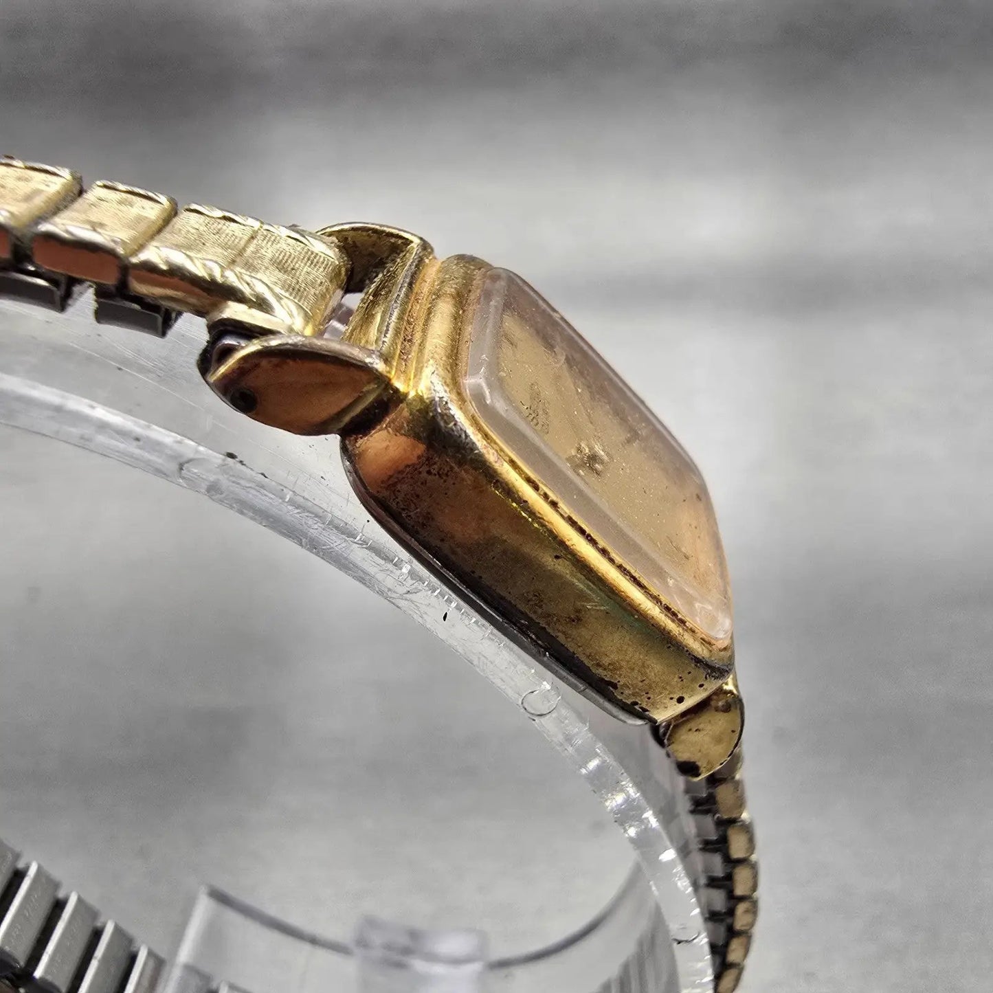 Seiko Watch Women 16mm Gold Dial Gold Tone Rectangle 5420-5301 New Battery VTG3