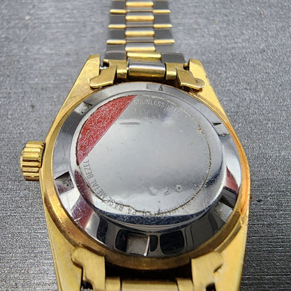 Bulova Watch Women 26mm Gold Dial Gold Tone Date Round BROKEN BAND New Battery