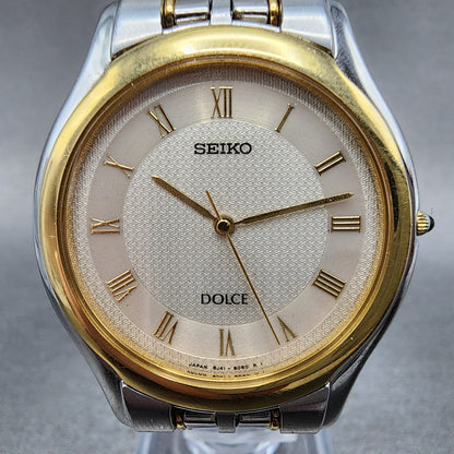 Seiko Dolce Watch Men 33mm White Dial Twotone Round 8j41-6030 New Battery