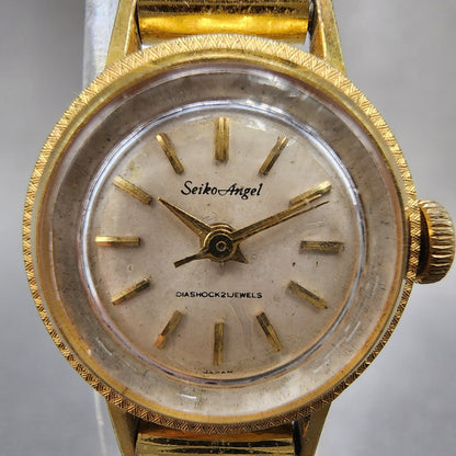 Seiko Angel Watch Women 20mm Cream Dial Gold Plated Manual Wind 10040090 Runs1