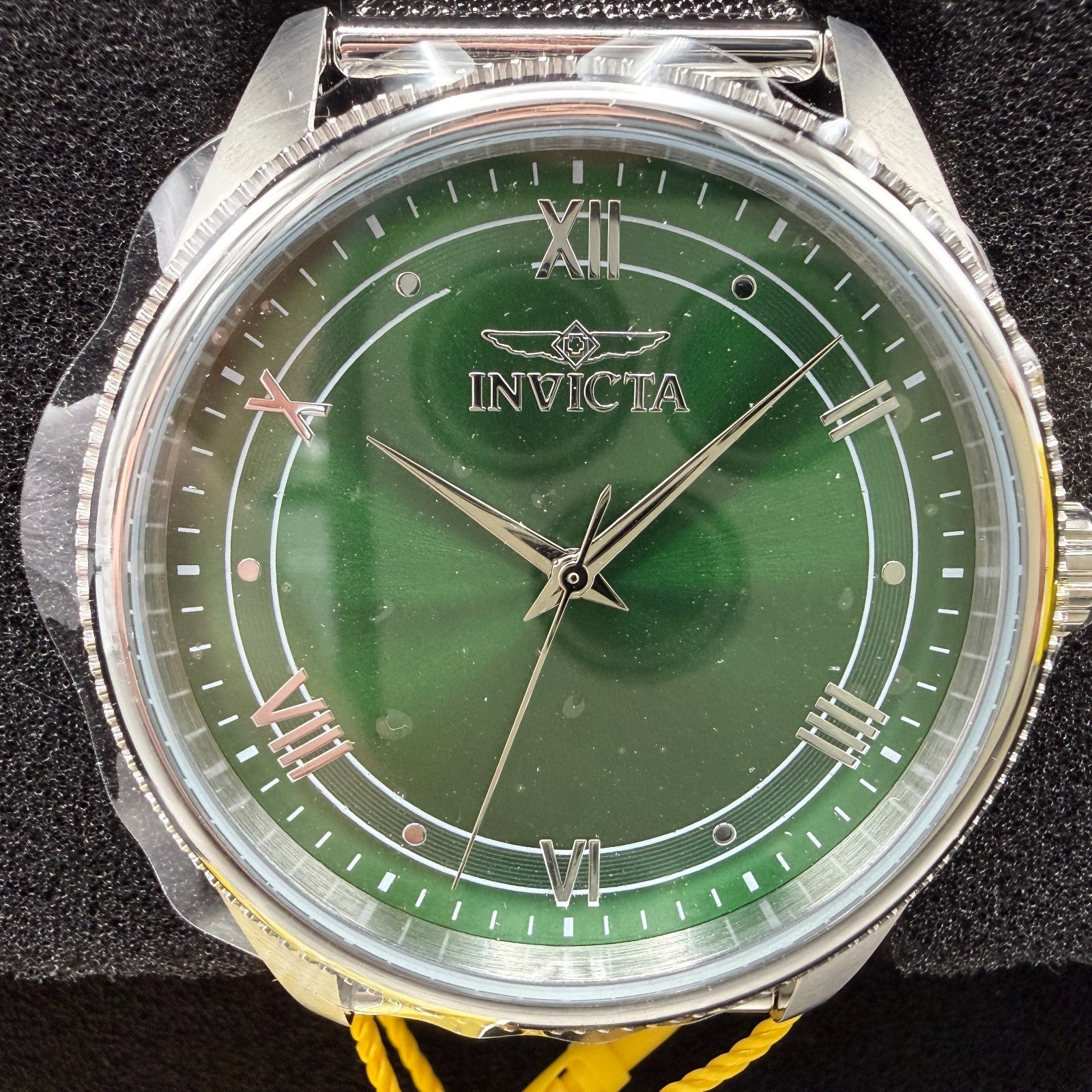 Invicta Celestial Watch Men 43mm Green Dial Silver Round Mesh Band 484821
