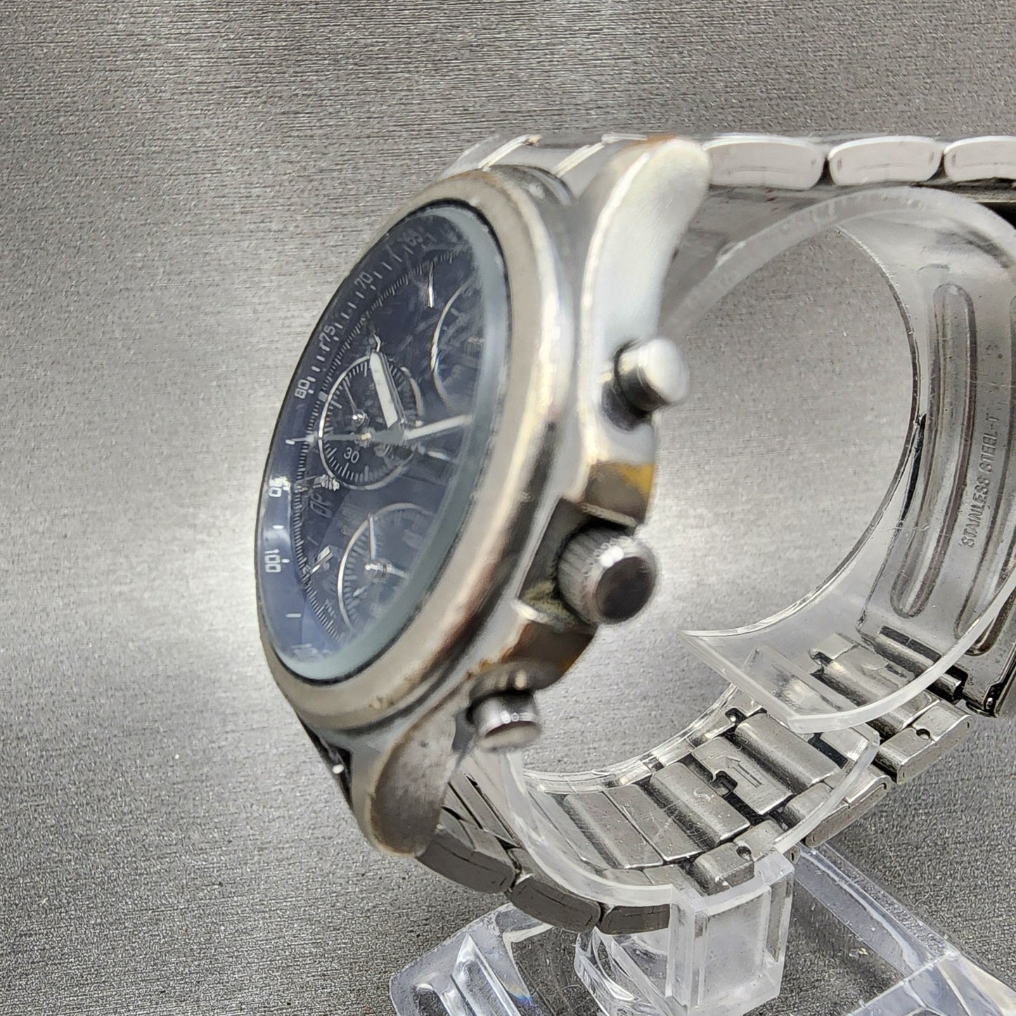 Seiko Alba Chronograph Watch Men 37mm Blue Dial Silver Tone Date 7t920ek0 PARTS3