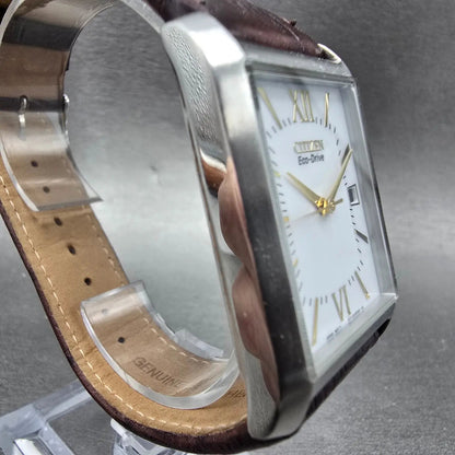 Citizen Eco-Drive Tank Watch Men 31mm White Dial Steel Date Rectangle Runs3