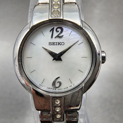 Seiko Watch Women 20mm MOP Dial Silver Tone Round 1N00-0SJ0 New Battery