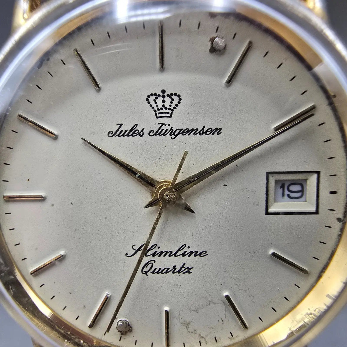 Jules Jurgensen Watch Men 30mm Champange Dial Gold Tone Date READ!! 6142 New Bat1