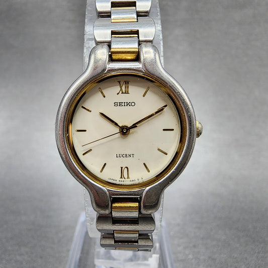 Seiko Lucent Watch Women 23mm White Dial Two Tone Round 4n21-0820 New Battery