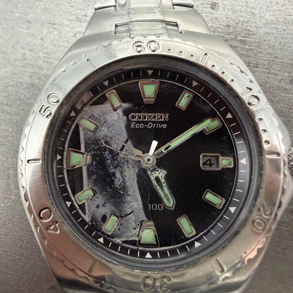 Citizen Eco-Drive Watch Men 40mm Black Dial Silver Tone Date E110-K000432 PARTS2