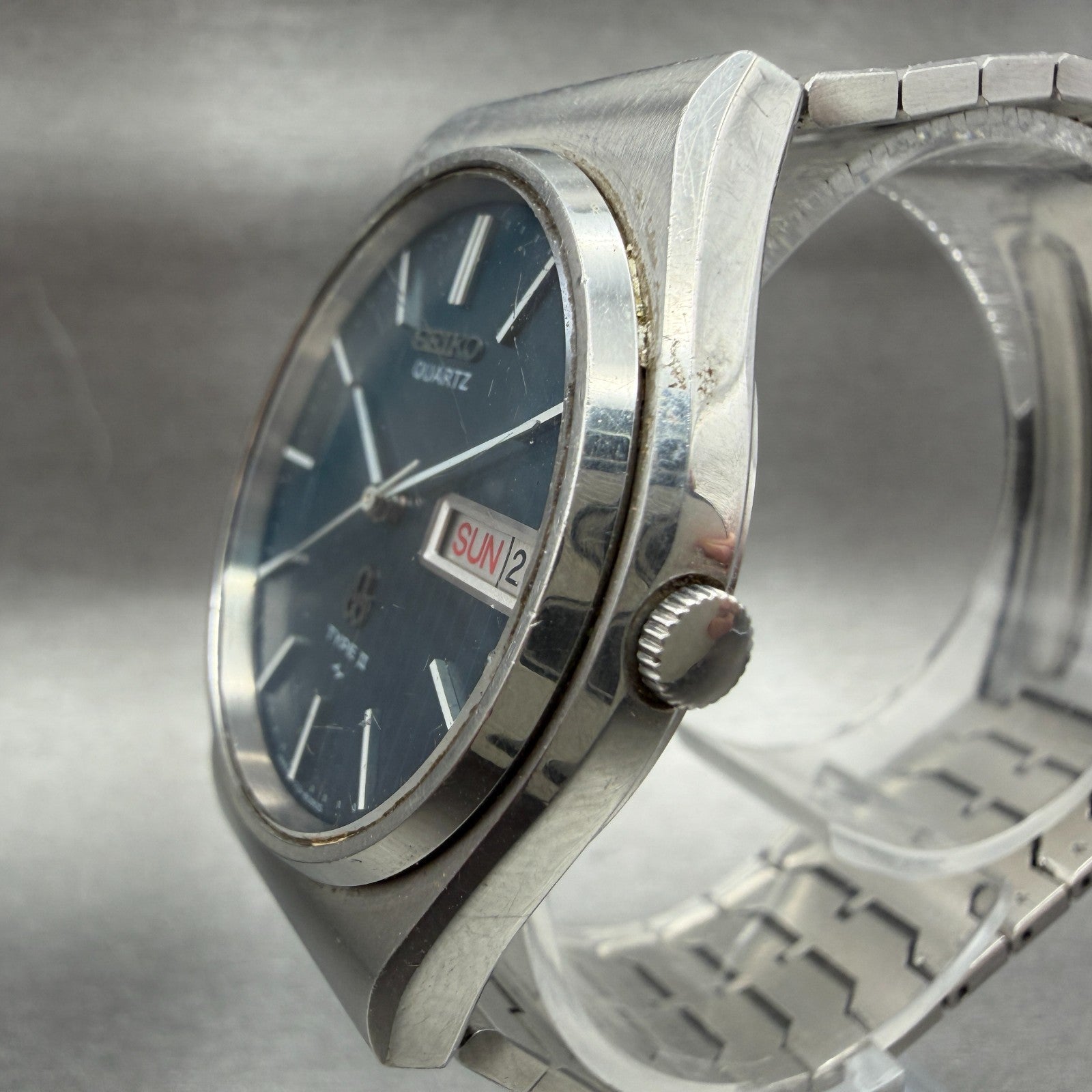 Seiko Type 2 Watch Men 35mm Blue Dial Silver Tone Daydate Round 71238090 Newbat2