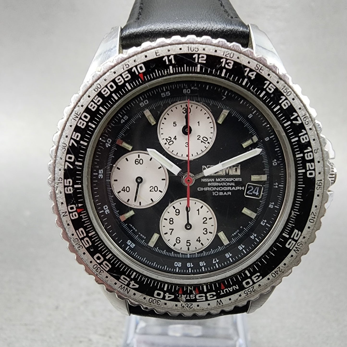 Nissan NISMO Chronograph Watch Men 40mm Black Dial Steel Date Round New Battery2