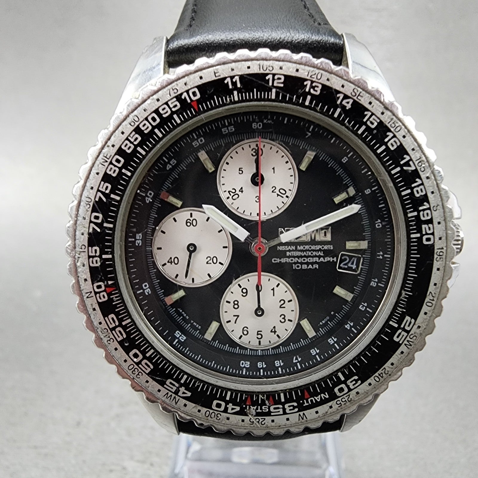 Nissan NISMO Chronograph Watch Men 40mm Black Dial Steel Date Round New Battery2