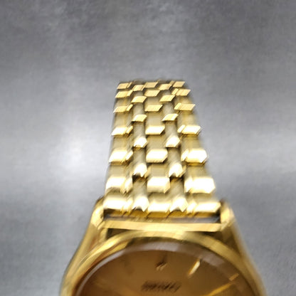 Seiko Watch Men 33mm Champagne Dial Gold Tone Date V732-0c49 New Battery
