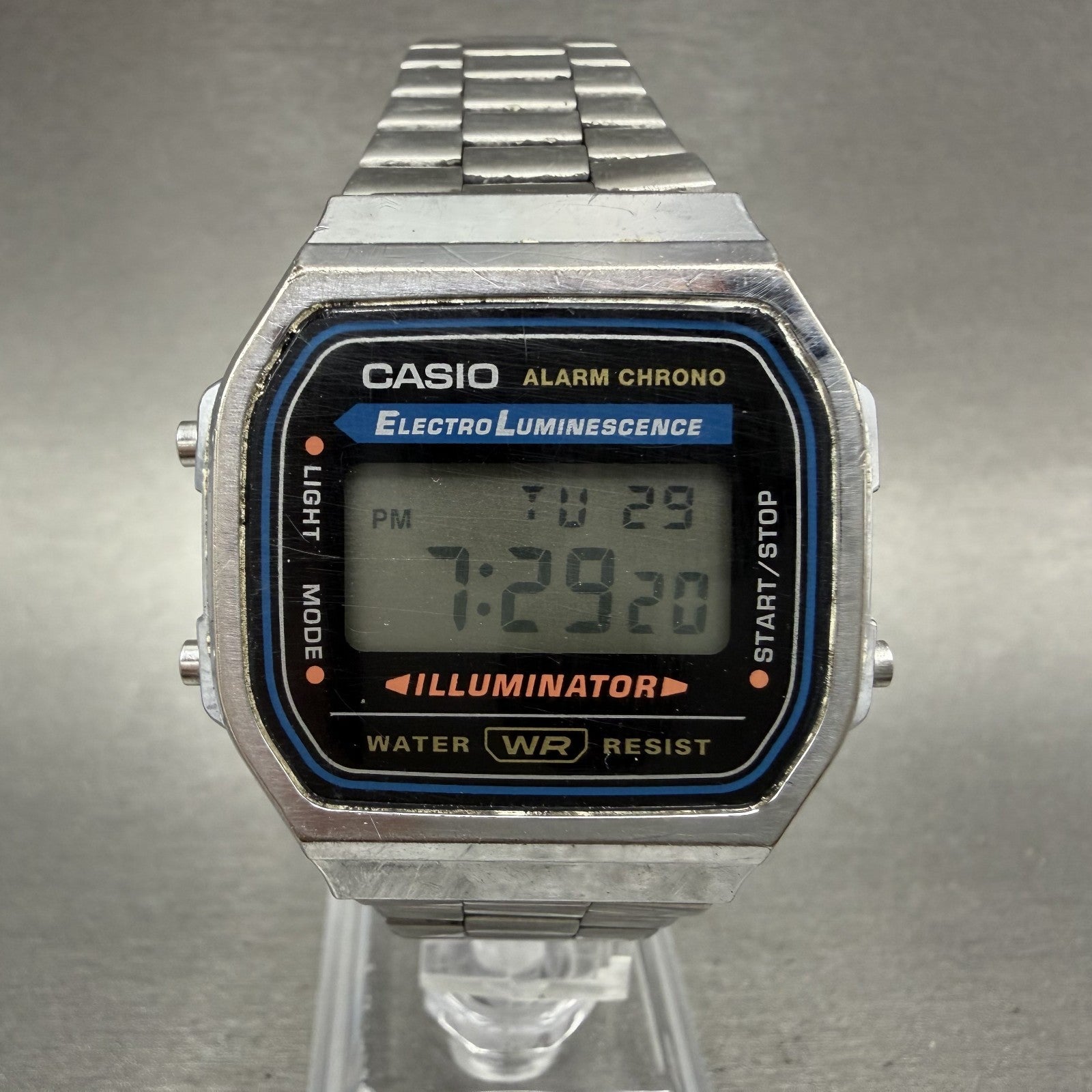 Casio A168 Illuminator Watch Men 36mm Digital Silver Tone Alarm Chrono NewBat A10