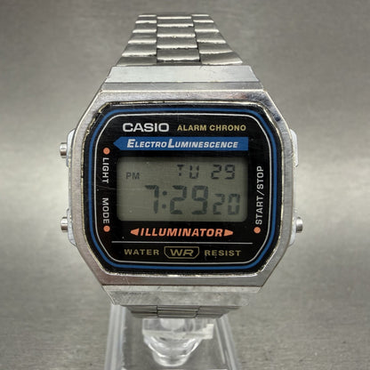 Casio A168 Illuminator Watch Men 36mm Digital Silver Tone Alarm Chrono NewBat A10