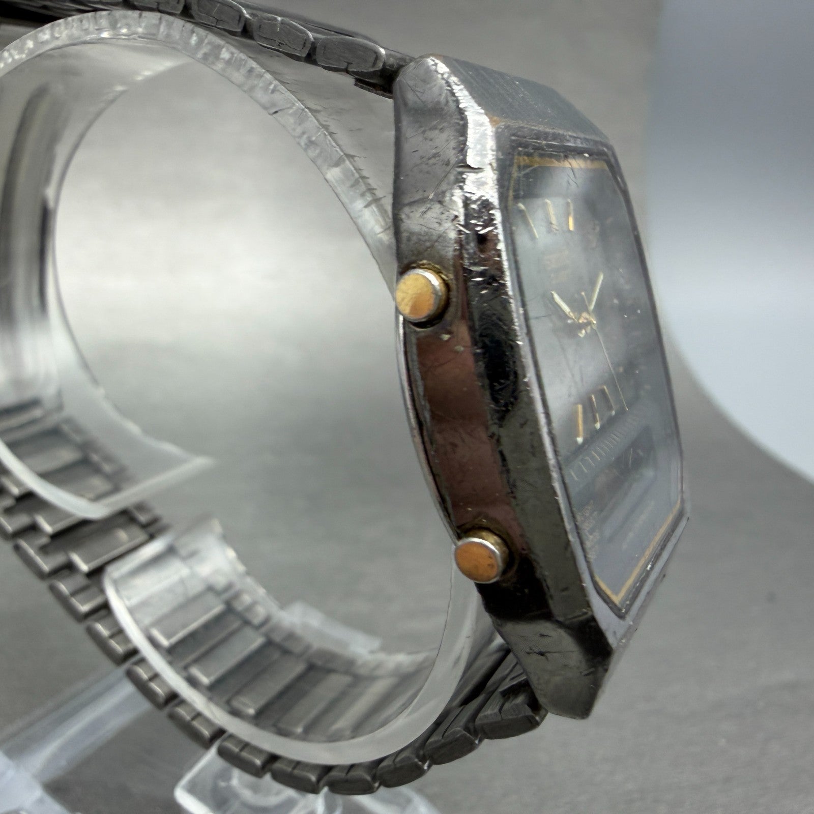 Seiko Analog Digital Watch Men 33mm Gray Dial Steel Rectangle H601-5479 PARTS!!!4