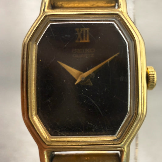 Seiko Watch Women 16mm Brown Dial Gold Tone Hexagon 2C20-5769 New Battery VTG1