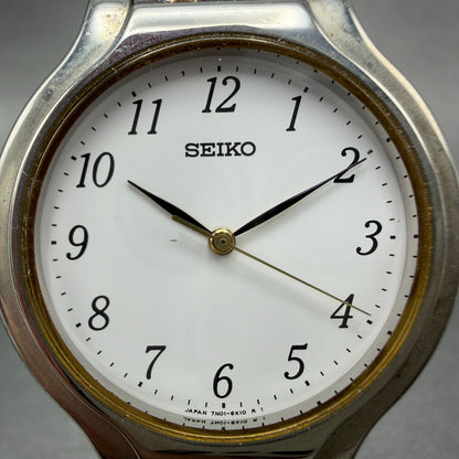 Seiko Watch Men 34mm White Dial Two Tone Round 7N01-6G90 New Battery Vintage1