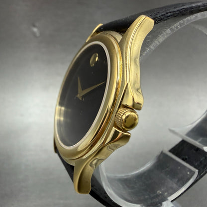 Movado Museum Watch Men 35mm Black Dial Gold Tone Round 87 E4 0863 W/Box New Bat3
