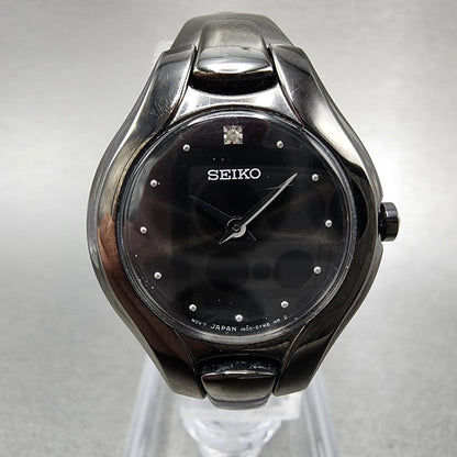 Seiko Watch Women 25mm Black Dial Black Tone Diamond 1n00-0rc0 New Battery