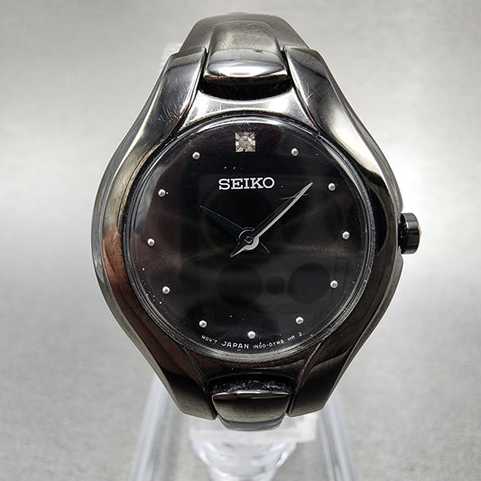 Seiko Watch Women 25mm Black Dial Black Tone Diamond 1n00-0rc0 New Battery