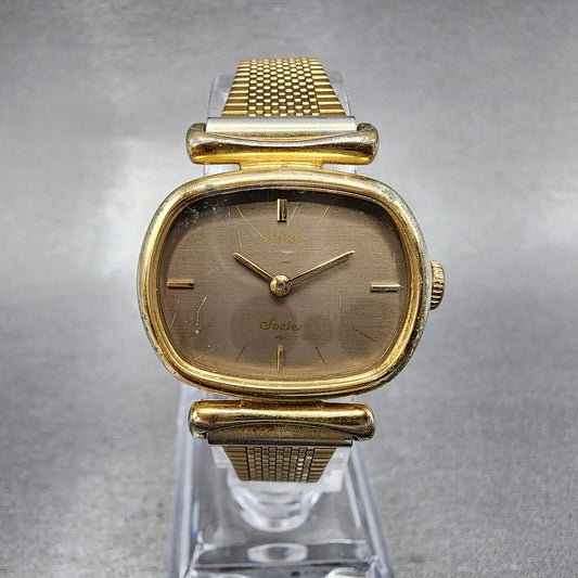 VTG Seiko Watch Women 25mm Brown Dial Gold Tone Rectangle 115020 New Battery0