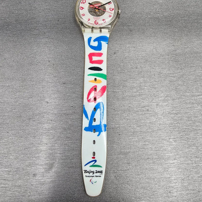 Swatch Paralympic Watch Men 35mm White Dial Clear Case Round GE213 New Battery5