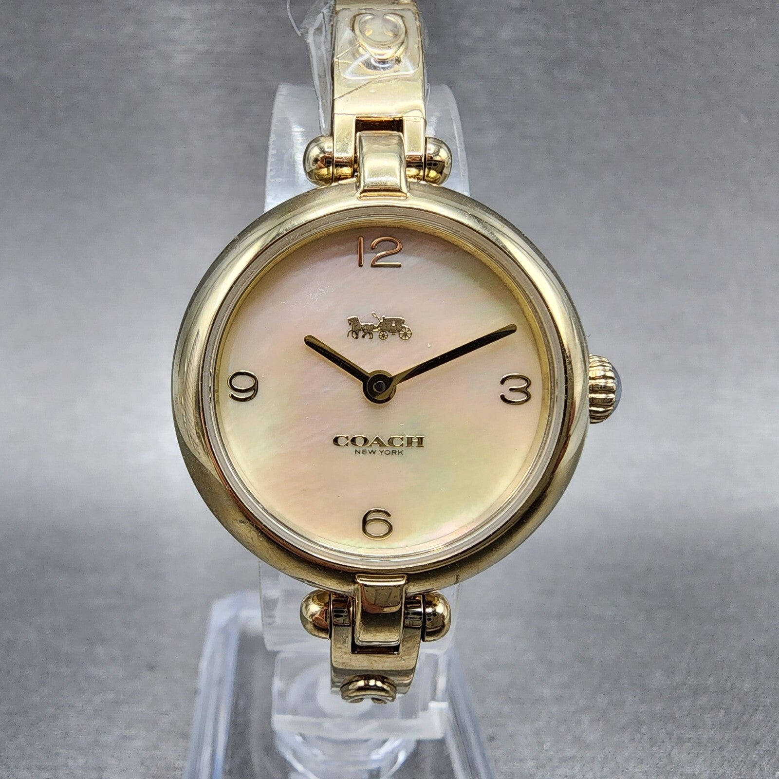 Coach Carry Watch Women 26mm MOP Dial Gold Tone Bangle Round 145040060