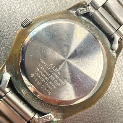 Seiko Alba Watch Men 35mm Black Dial Silver Tone Round V501-0DA0 New Battery VTG10
