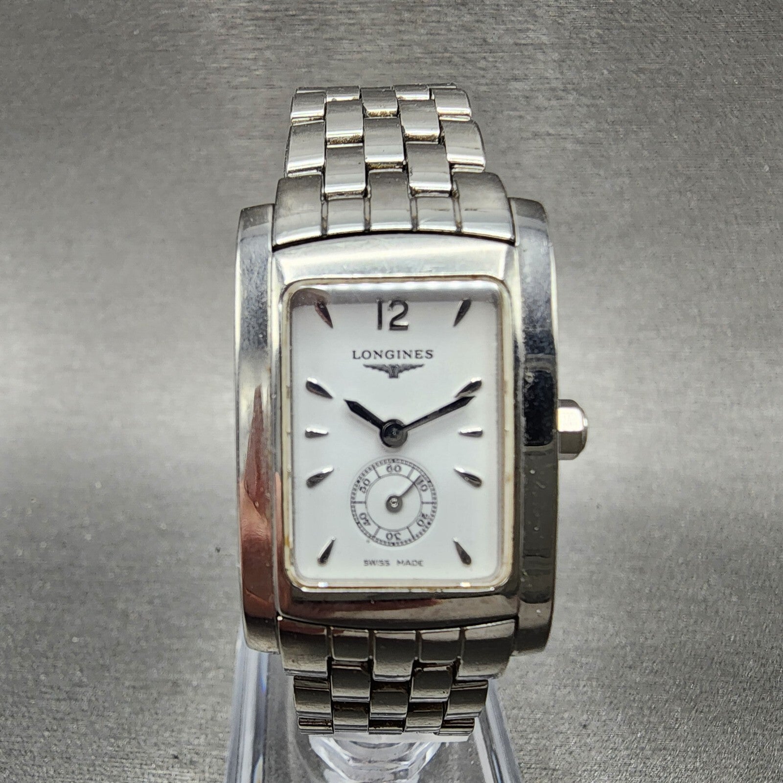 Longines Dolce Vita tank Watch Women 20mm White Dial Steel Rectangle New Battery0