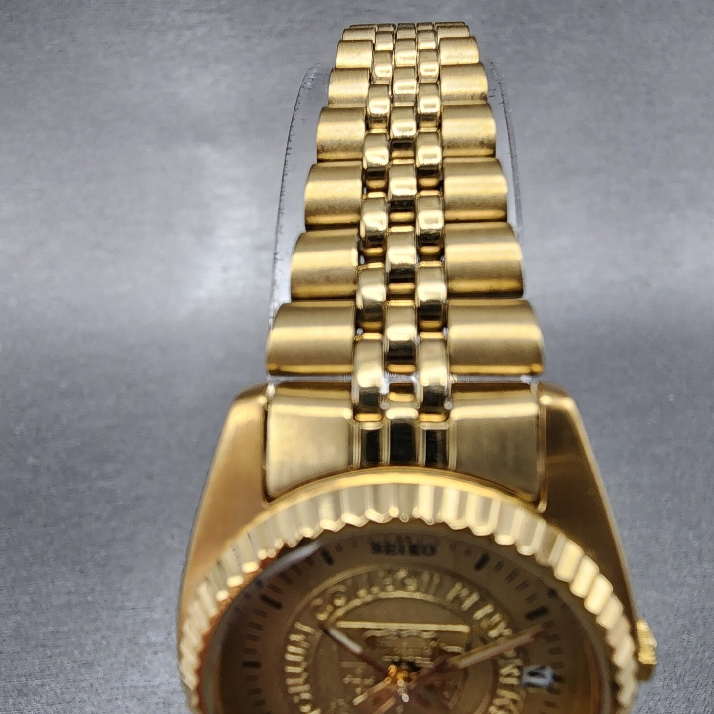 Seiko Watch Women 24mm Gold Dial Gold Tone Daydate Round 7N830041 Sigllum Runs4