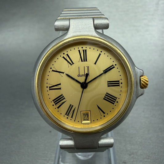 Dunhill Millennium Watch Men 32mm Gold Dial Two Tone Date Round New Battery0