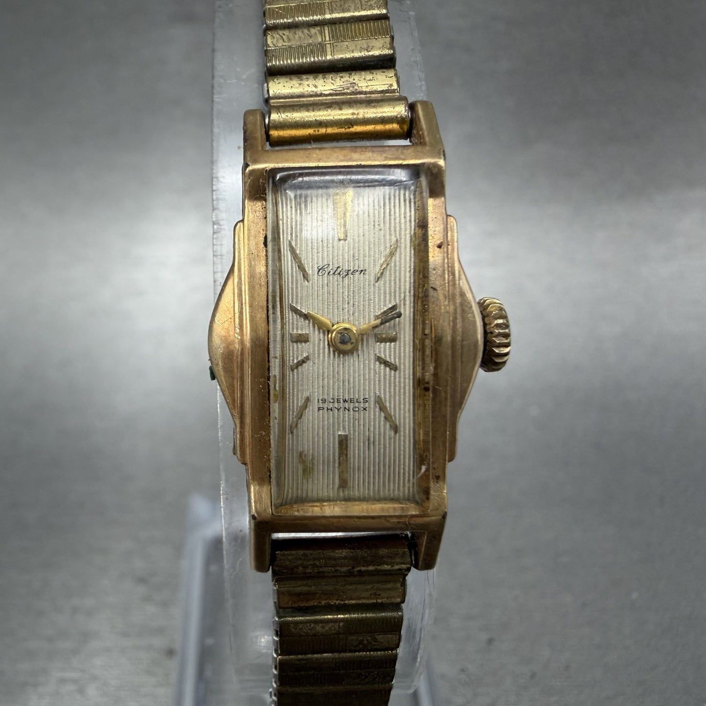 Citizen Phynox Tank Watch Women 16mm Silver Dial 14K Gold Filled Manual Wind Run0