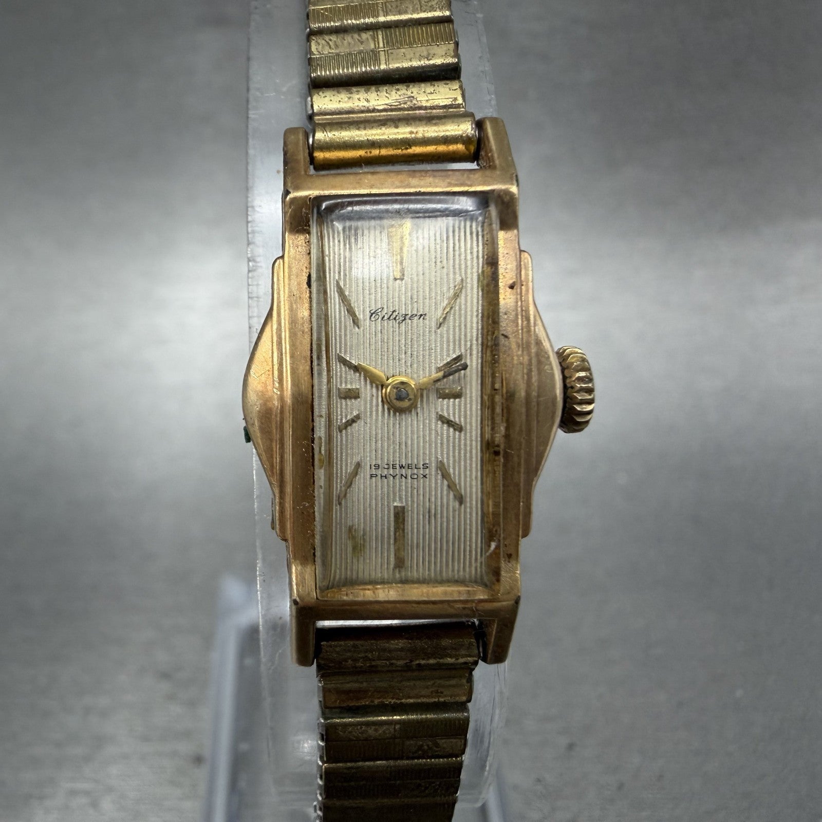 Citizen Phynox Tank Watch Women 16mm Silver Dial 14K Gold Filled Manual Wind Run0