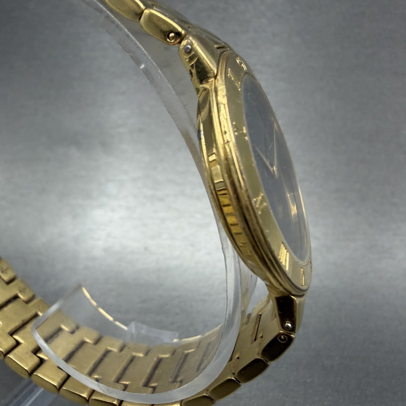 Gucci 3300M Watch Men 33mm Black Dial Gold Tone Round Vintage Bracelet PARTS4